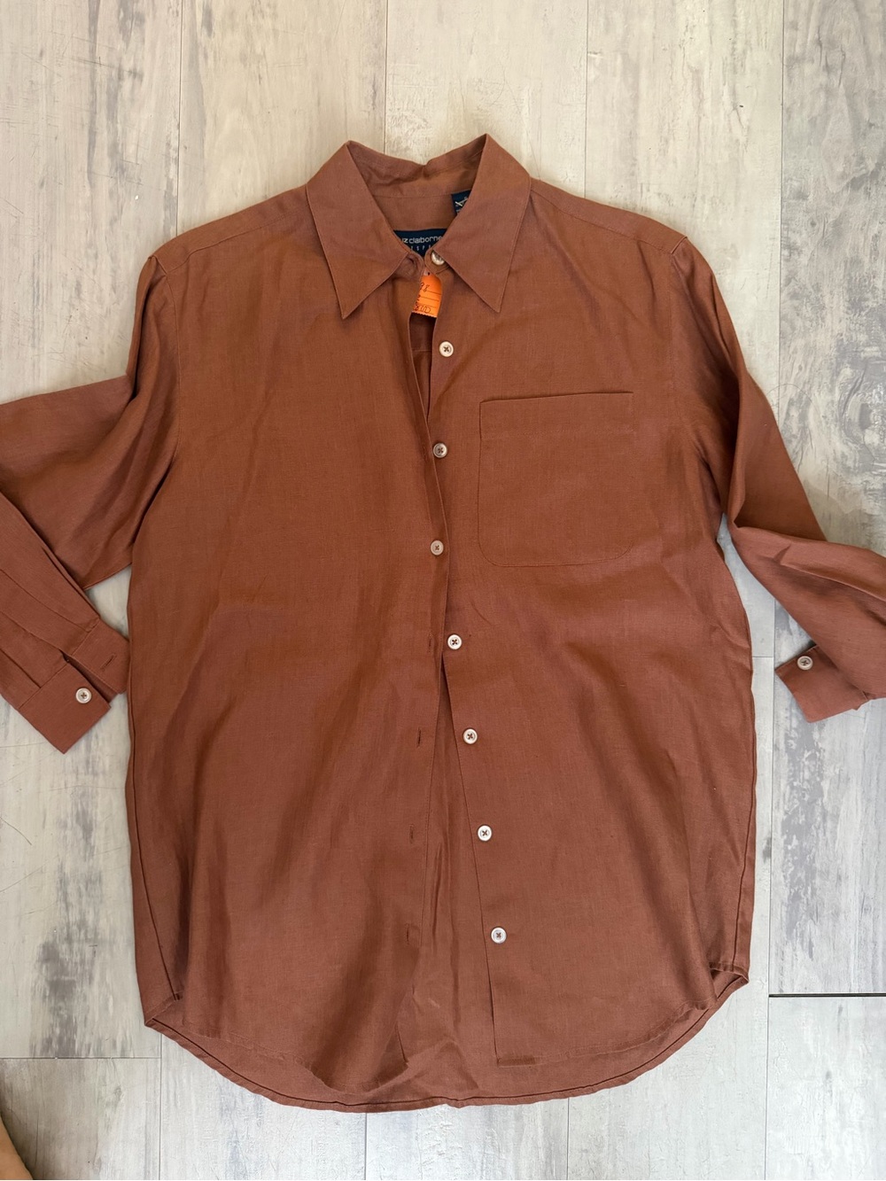 Women’s Rust Brown Button-Up Shirt - Classic Long Sleeve 100% linen